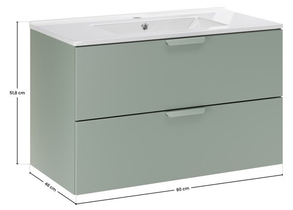 Comad Závesná skrinka Aster Lava so zápustným umývadlom 80 cm zelená/biela