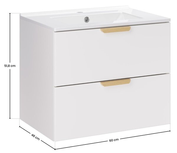 Comad Závesná kúpeľňová skrinka Aster Lava so zápustným umývadlom 60 cm biela
