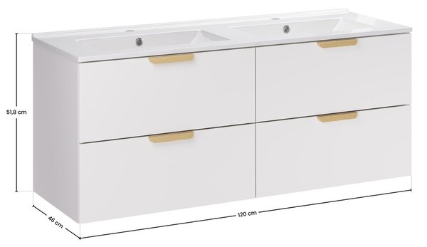 Comad Závesná skrinka Aster Lava so zápustnými umývadlami 120 cm biela