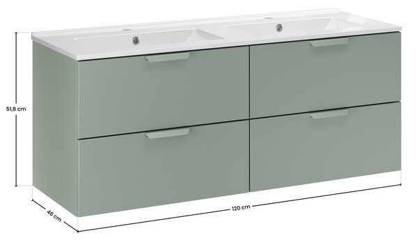 Comad Závesná skrinka Aster Lava so zápustnými umývadlami 120 cm zelená/biela