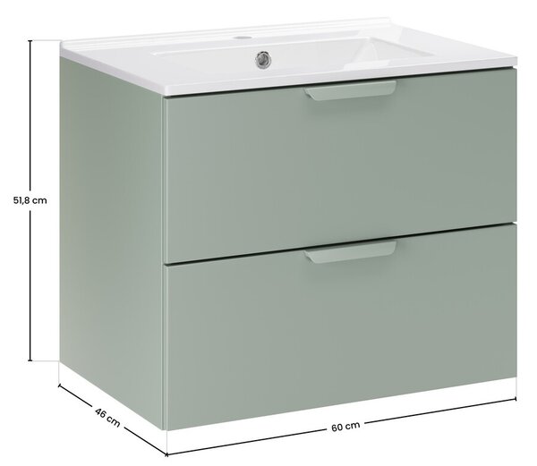Comad Závesná skrinka Aster Lava so zápustným umývadlom 60 cm zelená/biela
