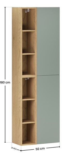 Comad Závesná vysoká kúpeľňová skrinka Aster II 160 cm zelená/dub cremona
