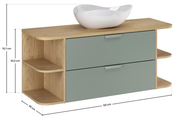 Comad Závesná skrinka Aster Ovalia Cloud s umývadlom 120 cm dub cremona/zelená
