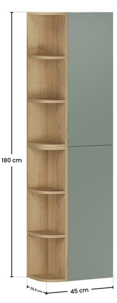 Comad Závesná vysoká kúpeľňová skrinka Aster I 160 cm zelená/dub cremona