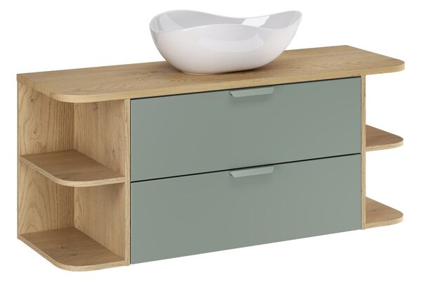 Comad Závesná skrinka Aster Ovalia Cloud s umývadlom 120 cm dub cremona/zelená