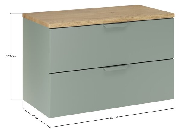 Comad Závesná skrinka pod umývadlo Aster s doskou 80 cm zelená/dub cremona