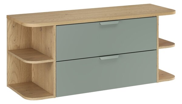 Comad Závesná skrinka pod umývadlo Aster Ovalia s doskou 120 cm dub cremona/zelená