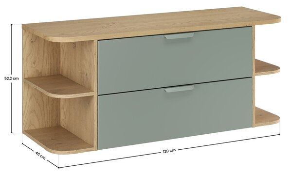Comad Závesná skrinka pod umývadlo Aster Ovalia s doskou 120 cm dub cremona/zelená