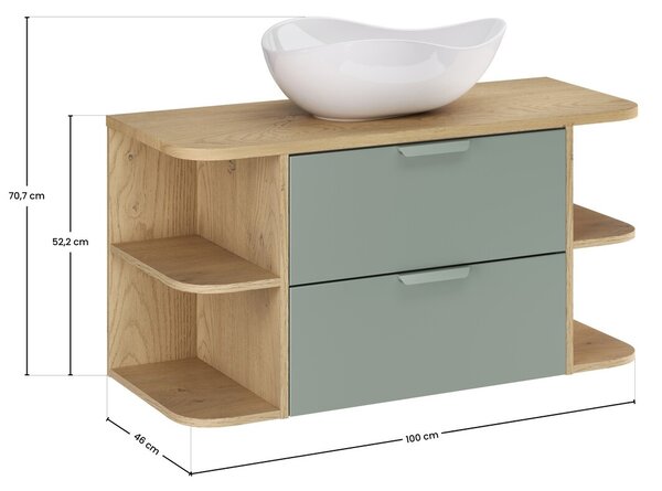 Comad Závesná skrinka Aster Ovalia Cloud s umývadlom 100 cm dub cremona/zelená