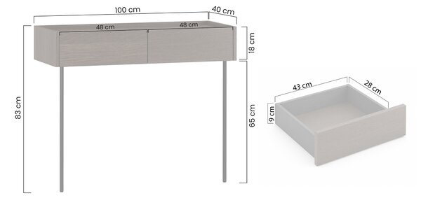 Konzola Dunari 100 cm so zásuvkami a kovovými nohami - dub dunin