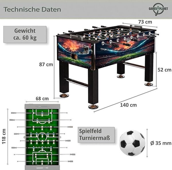 GamesPlanet Profesionálny stolný futbal Leeds, 140 x 73 x 87