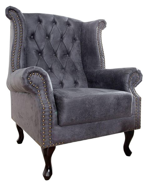 Luxusné kreslo Chesterfield sivé Antik