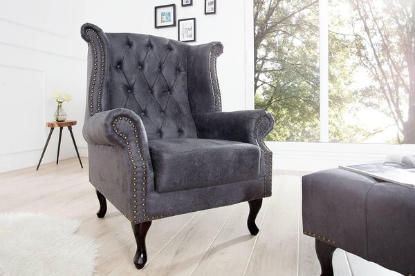 Luxusné kreslo Chesterfield sivé Antik