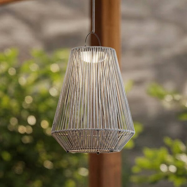 Lindby LED solárna závesná lampa Austas, sivá, Ø 32 cm, USB, IP54, Hliník / sivá / zinok, Plast, Moderný