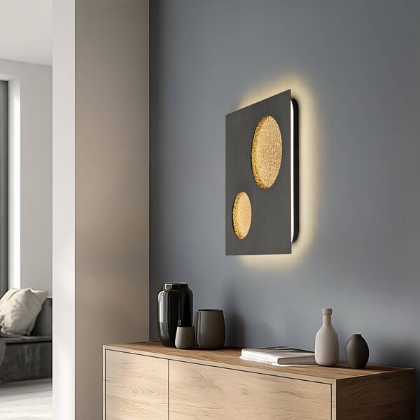 Lucande LED nástenné svetlo Delin, sivá/zlatá, 55 x cm, stmievateľné, Hliník / sivá / zinok, Obývacia izba / jedáleň, kov, Moderný