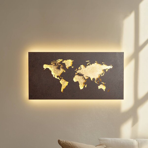 Lucande LED nástenné svetlo World, hrdzavá/zlatá, 60 cm x 30, Hnedá / hrdzavá, Obývacia izba / jedáleň, kov, Moderný