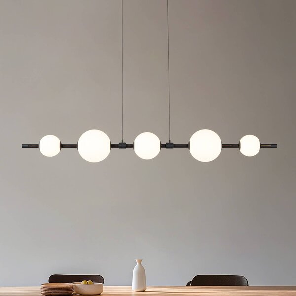 Lucande LED závesné svietidlo Tanira, čierna/biela, 140 cm, stmievateľné, Čierna, Obývacia izba / jedáleň, kov, Moderný