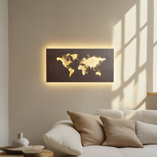 Lucande LED nástenné svetlo World, hrdzavá/zlatá, 60 cm x 30, Hnedá / hrdzavá, Obývacia izba / jedáleň, kov, Moderný