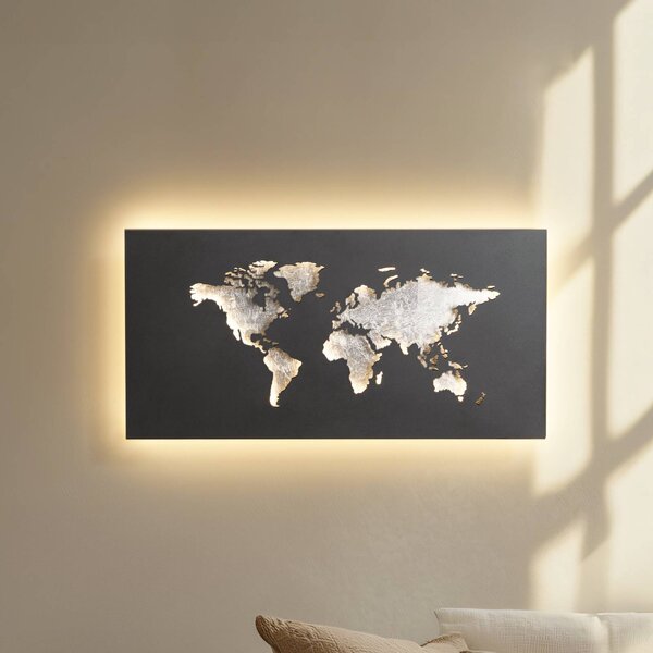 Lucande LED nástenné svetlo World, antracitová/strieborná, 60 cm x 30, Čierna, Obývacia izba / jedáleň, kov, Moderný