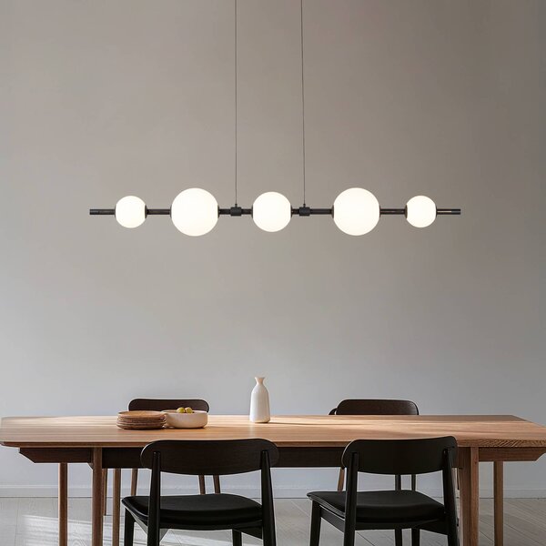 Lucande LED závesné svietidlo Tanira, čierna/biela, 140 cm, stmievateľné, Čierna, Obývacia izba / jedáleň, kov, Moderný