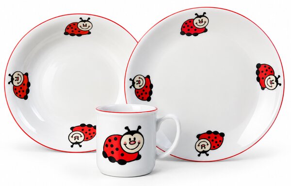 Detská porcelánová tanierová súprava Lienka, 3-dielna (Darčekové balenie)