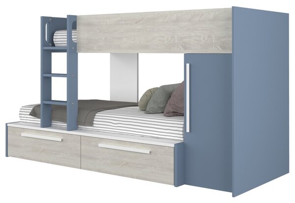 Poschodová posteľ so skriňou EMMET I pínia cascina/modrá, 90x200 cm