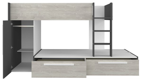 Poschodová posteľ so skriňou EMMET I pínia cascina/sivá, 90x200 cm