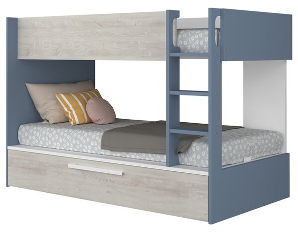 Poschodová posteľ EMMET II pínia cascina/modrá, 90x200 cm