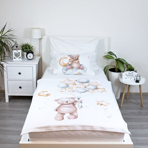 Obliečky do detskej postieľky Medvedík s balónikmi - 100% bavlna - 40x60 cm + 100x135 cm