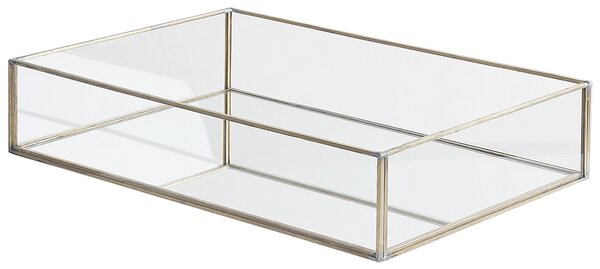 Ozdobný podnos strieborný kovový rám sklo so zrkadlovým efektom 30 x 20 cm obdĺžnikový elegantný