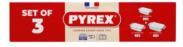 Súprava sklenených pekáčov PYREX 3ks 2000ml, 3000ml a 4000ml