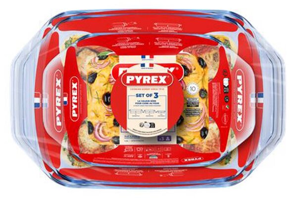 Súprava sklenených pekáčov PYREX 3ks 1400ml, 3000ml a 4000ml