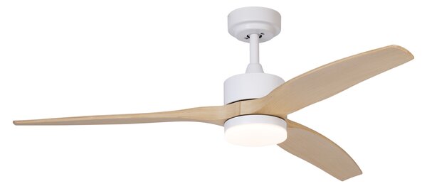 Inteligentný stropný ventilátor biely s drevenou potlačou 132 cm vrátane LED stmievateľného s diaľkovým ovládaním - Joly