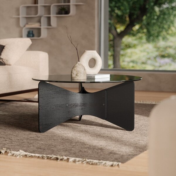 Čierny okrúhly konferenčný stolík so sklenenou doskou 87x87 cm Madera – Umbra