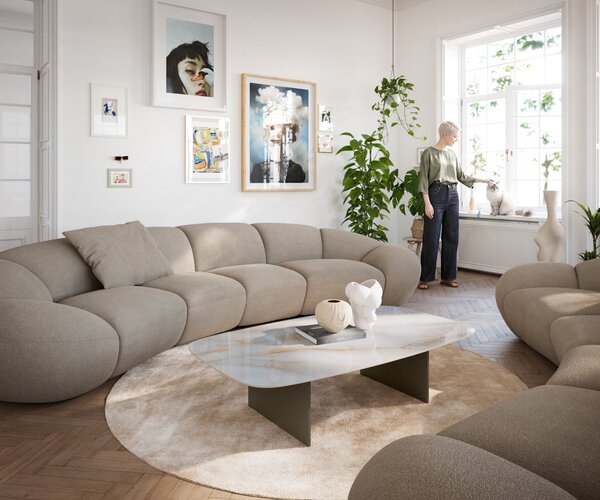 DELIFE Konferenčný stolík Edge zaoblený 140×80 cm keramika Onyx Pearl Salto kov titánová farba efekt
