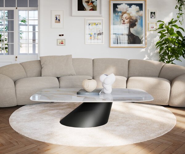 DELIFE Konferenčný stolík Edge zaoblený tvar 140×80 cm keramika onyx perla salto kov čierna