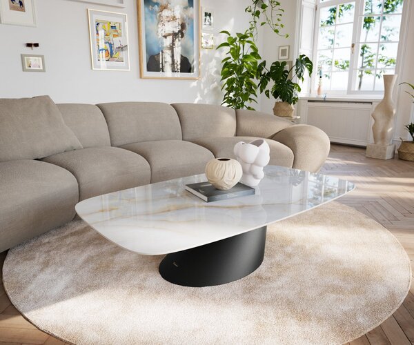 DELIFE Konferenčný stolík Edge zaoblený tvar 140×80 cm keramika onyx perla salto kov čierna