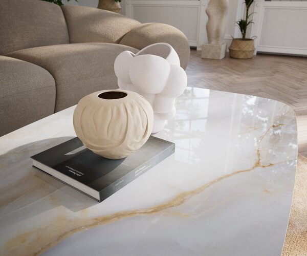 DELIFE Konferenčný stolík Edge zaoblený tvar 140×80 cm keramika onyx perla salto kov čierna