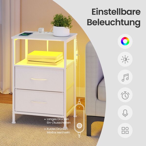 Sada 2 nočných stolíkov s LED osvetlením a nabíjacou stanicou LGSB35202W102