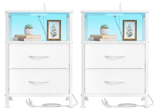 Sada 2 nočných stolíkov s LED osvetlením a nabíjacou stanicou LGSB35202W102
