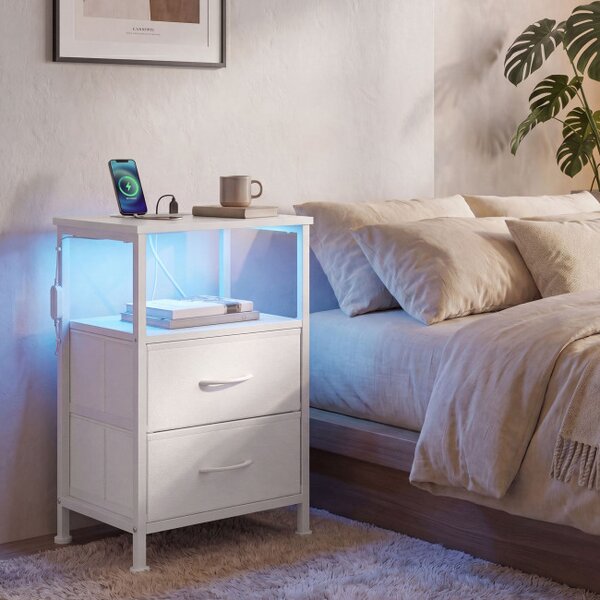 Sada 2 nočných stolíkov s LED osvetlením a nabíjacou stanicou LGSB35202W102