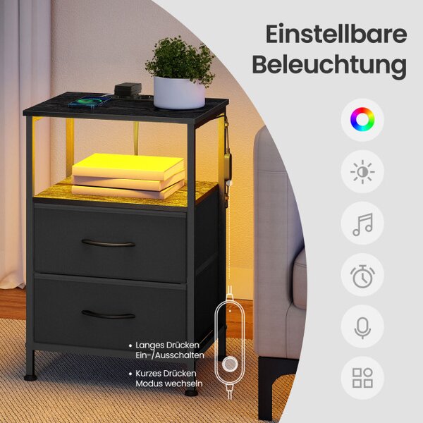 Sada 2 nočných stolíkov s LED osvetlením a nabíjacou stanicou LGSB35202B102