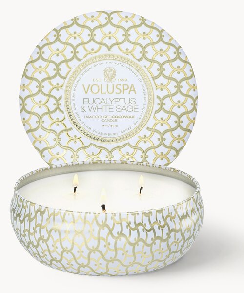 Ručne vyrobená trojknôtová vonná sviečka Maison Blanc (Eucalyptus, Cardamom, Sage & Hinoki Bark)