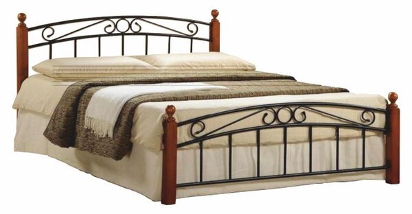 Kovová manželská posteľ s roštom Dolores 160 - čerešňa / čierna