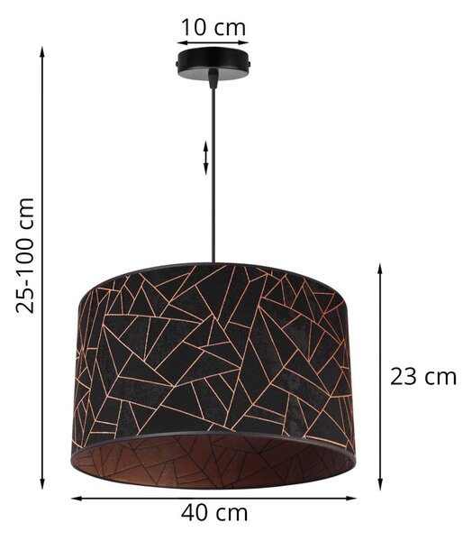 Závesné svietidlo Werona 6, 1x čierne textilné tienidlo so vzorom, (fi 40cm), c