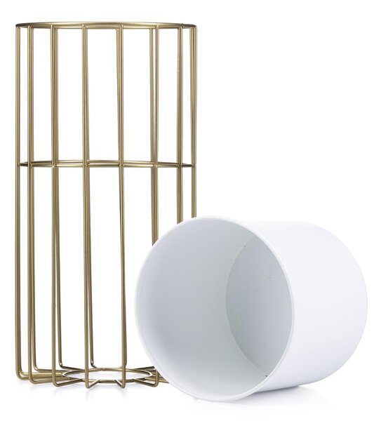 KOVOVÝ KVETINÁČ SO STOJANOM GLAM 42X20 CM BIELA/ZLATÁ