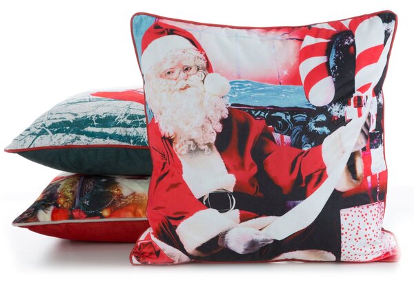 VIANOČNÁ DEKORAČNÁ OBLIEČKA NA VANKÚŠ SANTA2 45X45 CM VZOROVANÁ