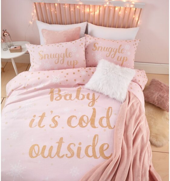 Ružové obliečky s potlačou "Baby It 'Cold Outside" Catherine Lansfield, 135 x 200 cm