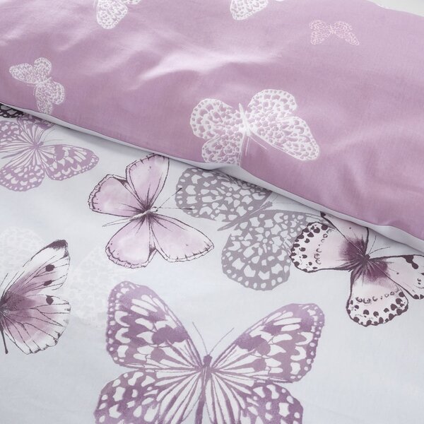Ružové/svetlosivé obliečky na dvojlôžko/predĺžené 230x220 cm Scatter Butterfly – Catherine Lansfield