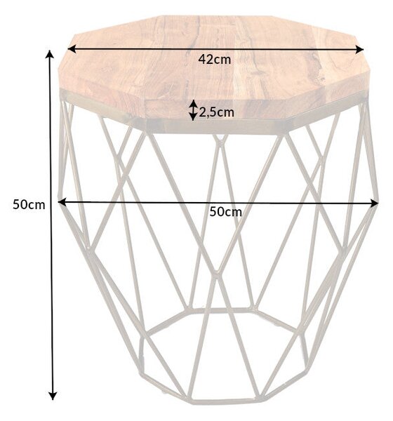 Kávový stolík DIAMOND 50cm akácia prírodná mosadz